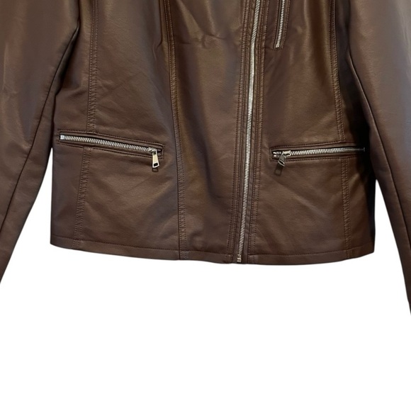 Fahsyee Women's Brown Faux Leather Moto Jacket Size Large - Picture 5 of 9